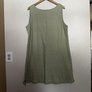 White Stag Women's XL Sleeveless Dress Olive Green Linen Blend Light Airy‎ Boho